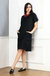 Buy_Gothilo_Black Linen Crew Neck Pitch Pocket Dress _Online_at_Aza_Fashions