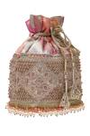 Shop_Aloha By PS_Pink Embroidery, Beads Banarasi Potli Bag_Online_at_Aza_Fashions