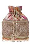 Shop_Aloha By PS_Pink Embroidery, Beads Banarasi Potli Bag_at_Aza_Fashions