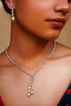 Buy_Zevar By Geeta_White Diamonds, Pearls Contemporary Pendant Necklace Set _Online_at_Aza_Fashions
