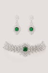 Shop_Zevar By Geeta_White Diamonds Choker Set With Emerald Stone _at_Aza_Fashions