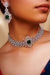 Buy_Zevar By Geeta_White Diamonds Choker Set With Emerald Stone _Online_at_Aza_Fashions