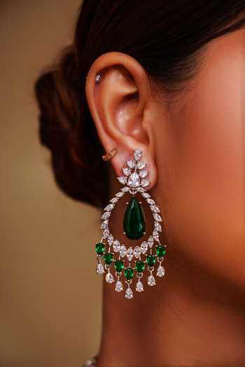 Zevar By Geeta_White Crystals, Stones Contemporary Diamond Necklace And Earring Set _Online_at_Aza_Fashions
