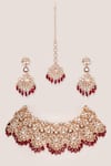 Shop_Zevar By Geeta_Gold Plated Diamonds, Stones Kundan Necklace Set With Earrings And Maang Tikka _at_Aza_Fashions