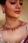Zevar By Geeta_Orange Stones Two Enamel Necklace Set_Online_at_Aza_Fashions