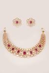 Shop_Zevar By Geeta_Gold Plated Crystals, Stones Moissanite And Red Jewellery Set _at_Aza_Fashions
