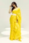 Shop_Ekaya Banaras_Yellow Silk Cut Work Window Pane Check Saree _at_Aza_Fashions