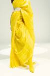 Ekaya Banaras_Yellow Silk Cut Work Window Pane Check Saree _Online_at_Aza_Fashions