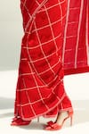 Ekaya Banaras_Red Silk Cut Work Radiant Windowpane Check Saree _Online_at_Aza_Fashions