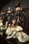 Buy_Ekaya Banaras_Black Windowpane Check Silk Saree _Online_at_Aza_Fashions
