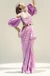 Buy_Ekaya Banaras_Lilac Pencil Stripe Silk Saree _at_Aza_Fashions