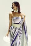 Buy_Ekaya Banaras_Navy Silk Nautical Striped Saree Set _Online_at_Aza_Fashions