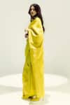 Ekaya Banaras_Yellow Silk Satin Zari Houndstooth Saree _Online_at_Aza_Fashions