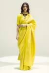 Buy_Ekaya Banaras_Yellow Silk Satin Zari Houndstooth Saree _at_Aza_Fashions