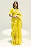 Shop_Ekaya Banaras_Yellow Silk Satin Zari Houndstooth Saree _at_Aza_Fashions