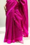 Shop_Ekaya Banaras_Red Silk Satin Burgundy And Pink Houndstooth Saree _at_Aza_Fashions