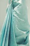 Ekaya Banaras_Blue Silk Satin Powder Glen Plaid Handwoven Saree _Online_at_Aza_Fashions