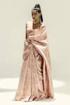 Shop_Ekaya Banaras_Pink Silk Satin Scoop Neck Old Rose Polka Glen Plaid Saree _at_Aza_Fashions