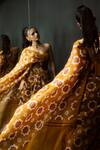 Ekaya Banaras_Yellow Organza Retro Floral Printed Saree _Online_at_Aza_Fashions