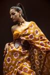 Buy_Ekaya Banaras_Yellow Organza Retro Floral Printed Saree _Online_at_Aza_Fashions