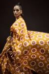 Shop_Ekaya Banaras_Yellow Organza Retro Floral Printed Saree _at_Aza_Fashions