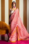 Buy_Ekaya Banaras_Pink Organza Polka Dot Printed Saree _at_Aza_Fashions