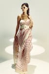 Ekaya Banaras_Pink Organza Off-shoulder Digital Print Polka Dot Saree _Online_at_Aza_Fashions