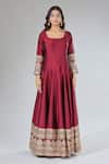 Shop Samyukta Singhania Maroon Silk, Cotton Embroidery Square Neck Anarkali Set Online at Aza Fashions Shop_Samyukta Singhania_Maroon Silk, Cotton Embroidery Square Neck Anarkali Set _Online_at_Aza_Fashions