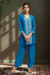 Buy_Samyukta Singhania_Blue Polyester Pearls V-neck Embroidered Kurta Set_at_Aza_Fashions