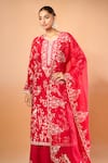 Anushree Reddy_Red Cotton, Chiffon Embroidery Split V-neck Aari Kurta Set _Online_at_Aza_Fashions