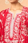 Buy_Anushree Reddy_Red Cotton, Chiffon Embroidery Split V-neck Aari Kurta Set _Online_at_Aza_Fashions