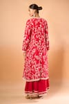 Shop_Anushree Reddy_Red Cotton, Chiffon Embroidery Split V-neck Aari Kurta Set _at_Aza_Fashions