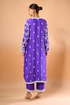 Shop_Anushree Reddy_Purple Cotton Embroidery, Sequins Split V-neck Floral Kurta Set _at_Aza_Fashions