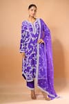 Shop_Anushree Reddy_Purple Cotton Embroidery, Sequins Split V-neck Floral Kurta Set _Online_at_Aza_Fashions