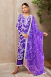 Buy_Anushree Reddy_Purple Cotton Embroidery, Sequins Split V-neck Floral Kurta Set _at_Aza_Fashions
