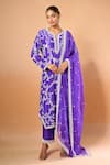 Anushree Reddy_Purple Cotton Embroidery, Sequins Split V-neck Floral Kurta Set _at_Aza_Fashions