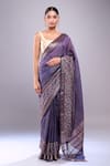 Buy_Naintara Bajaj_Navy Chanderi Embroidery Botanical Hem Saree With Unstitched Blouse Piece _at_Aza_Fashions