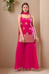 Buy_Samyukta Singhania_Pink Silk, Georgette Embroidery Scoop Neck Sequin Kurta Palazzo Set _at_Aza_Fashions