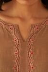 Buy_Janki India_Beige Chanderi, Organza Embroidery Split V-neck Thread Kurta Set _Online_at_Aza_Fashions