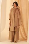 Buy_JANKI INDIA_Cream Chanderi, Organza Embroidery Round Neck Sindhi Kurta Set _Online_at_Aza_Fashions