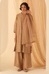 Buy_JANKI INDIA_Cream Chanderi, Organza Embroidery Round Neck Sindhi Kurta Set _at_Aza_Fashions