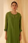 Buy_Janki India_Green Chanderi Embroidery Round Neck Cross Taanka Kurta Set _Online_at_Aza_Fashions
