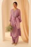 Buy_Janki India_Lilac Chanderi, Organza Zari Round Neck Kurta Set _at_Aza_Fashions