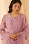 Buy_Janki India_Lilac Chanderi, Organza Embroidery Round Neck Floral Kurta Set _Online_at_Aza_Fashions