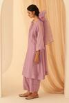 Shop_Janki India_Lilac Chanderi, Organza Embroidery Round Neck Floral Kurta Set _Online_at_Aza_Fashions