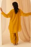 Shop_Janki India_Mustard Chanderi Embroidery Collared Resham Buti Kurta Set _at_Aza_Fashions
