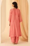 Shop_Janki India_Pink Chanderi, Cotton, Organza Zari Split V-neck Embroidered Kurta Set _at_Aza_Fashions