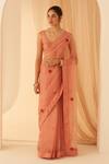 Buy_Janki India_Peach Organza, Cotton Embroidery, Zari Zardozi Saree Set _at_Aza_Fashions
