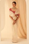 Janki India_Ivory Chanderi, Cotton Embroidery Organza Bullion Saree Set _Online_at_Aza_Fashions