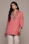 Buy_Ritu Kumar_Embroidered Peach Essential-daksha Kurti _at_Aza_Fashions